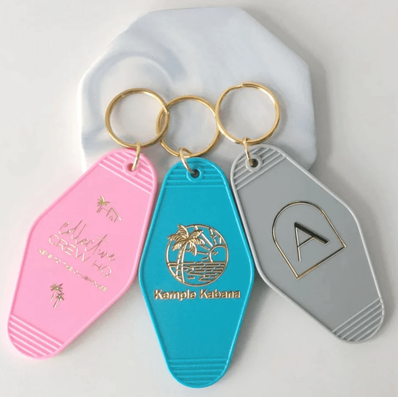Custom Gold Foil Motel Keychains For Gifts Vintage Hotel Luggage Key Tags For Events