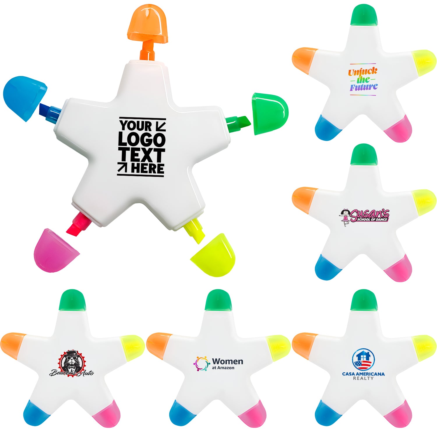Custom Logo 5-in-1 Promotional Star Shape Highlighters Marker Pen