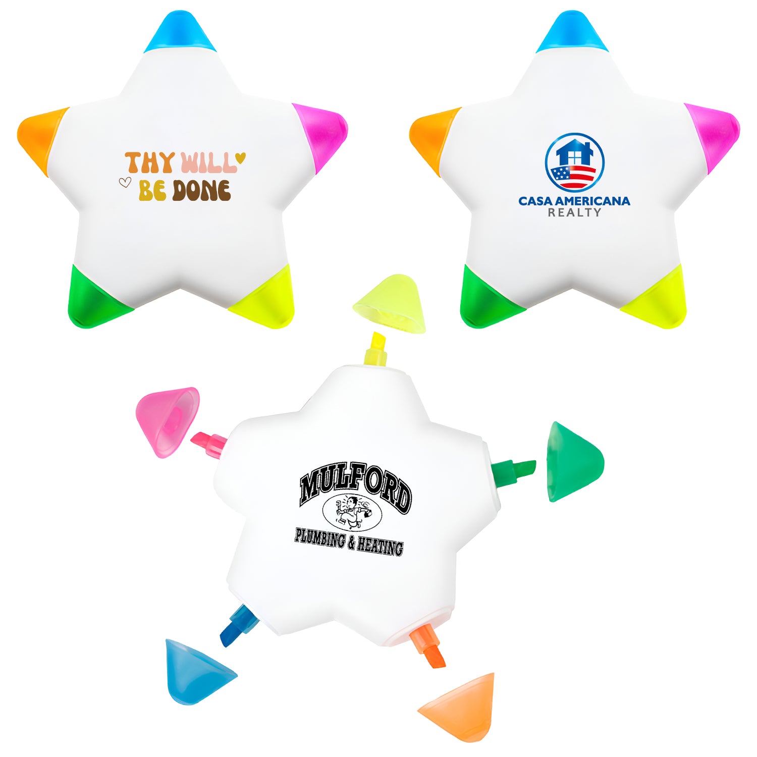 Bulk Custom 5-in-1 Promotional Imprinted Star Highlighters Pen