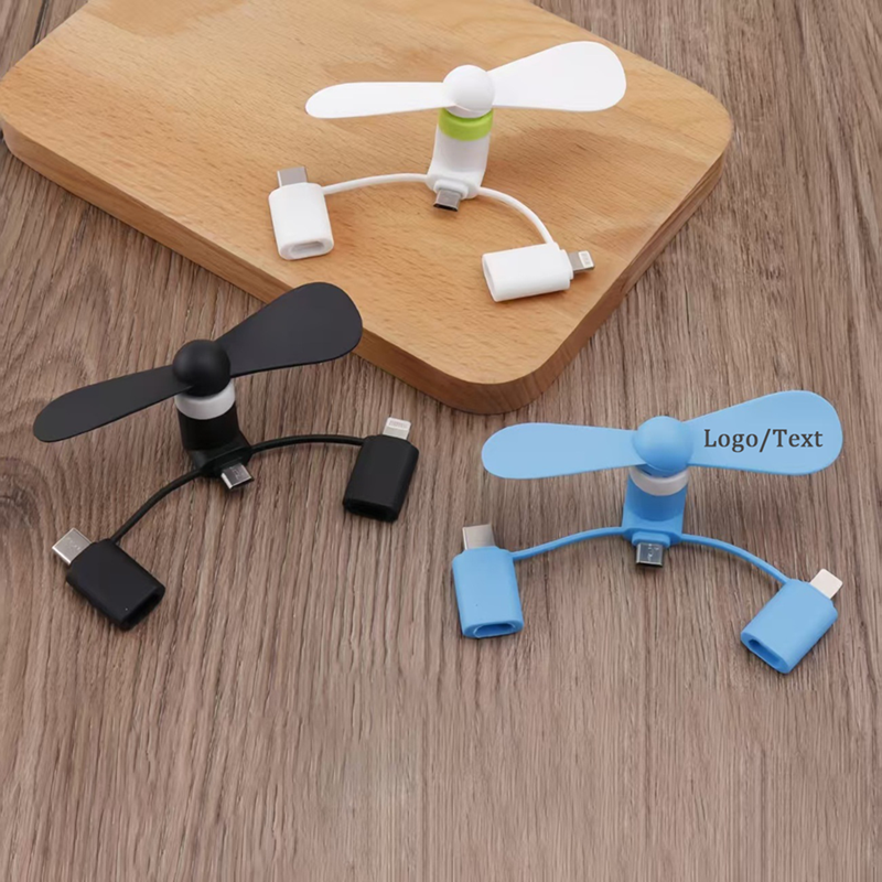 Custom 3 in 1 Handheld Fan For iPhone & Type-C & Micro USB