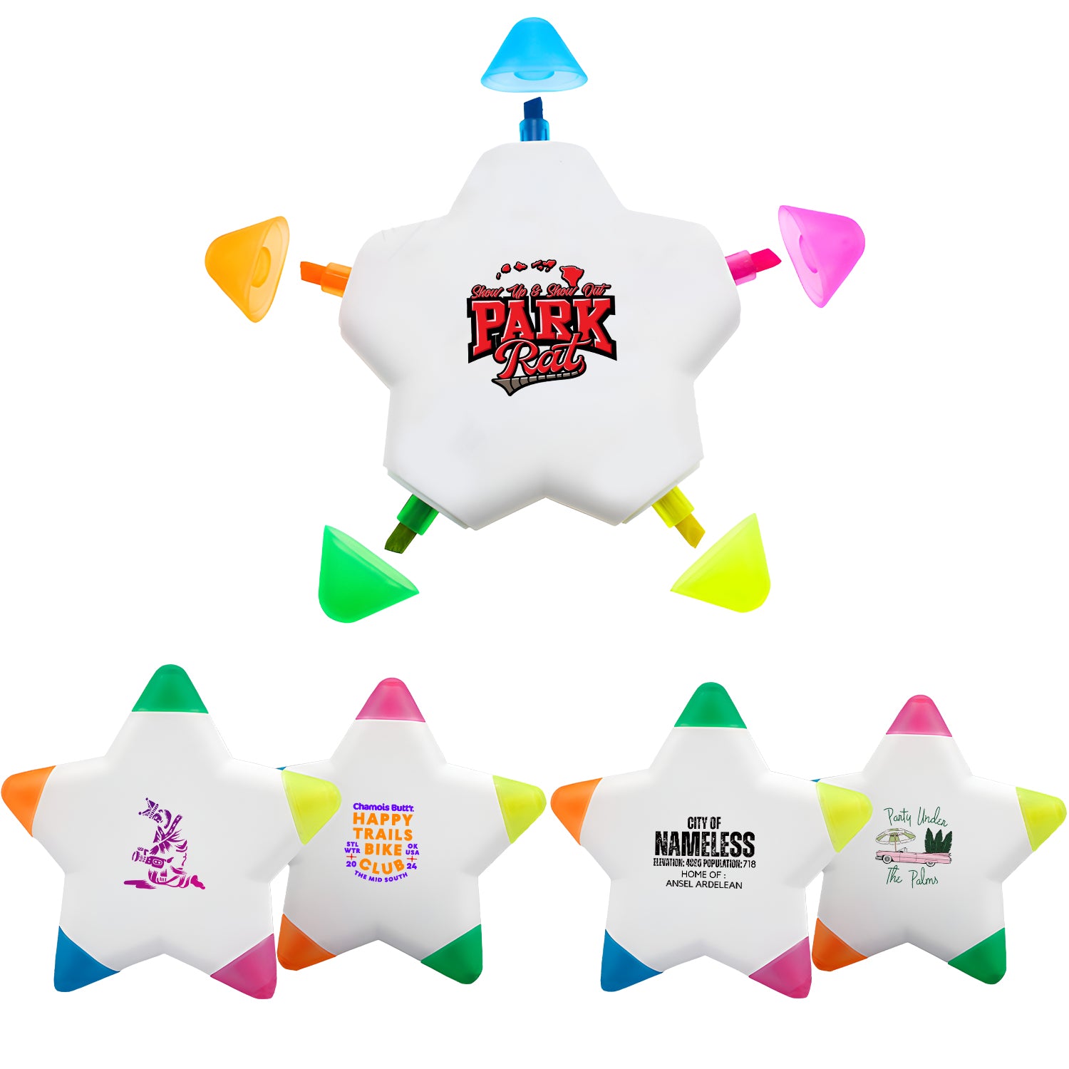 Bulk Custom 5-in-1 Promotional Imprinted Star Highlighters Pen