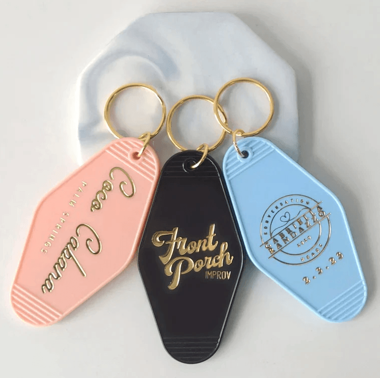 Custom Gold Foil Motel Keychains For Gifts Vintage Hotel Luggage Key Tags For Events