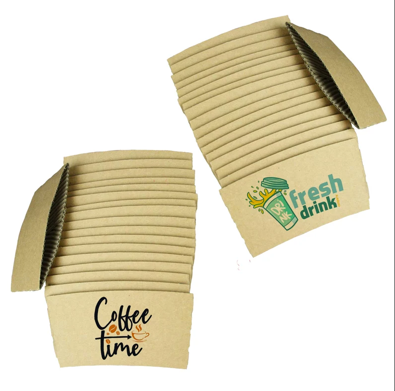 500 Custom Bulk Full Color Printed Paper Coffee Cup Sleeves Corrugated Hot Cup Sleeves