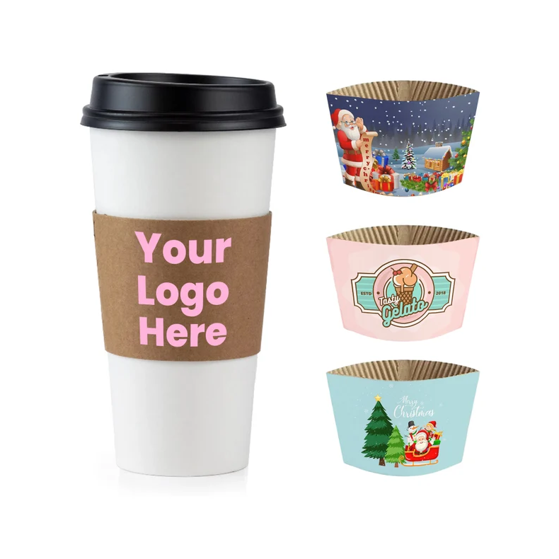 500 Custom Bulk Full Color Printed Paper Coffee Cup Sleeves Corrugated Hot Cup Sleeves
