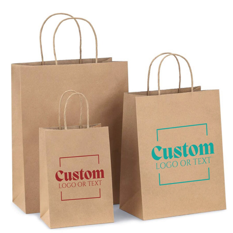 Custom Logo Kraft Paper Bags Shopping and Merchandise Bags with Handles