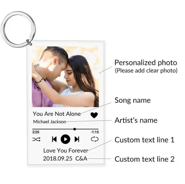 Custom Music Acrylic Photo Keychain | KeyTags Wedding Gift Idea