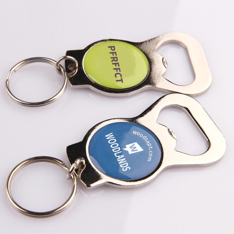 Promotional Alloy Epoxy Bottle Opener Keychain Bulk Metal Durable Beer Bottle Opener