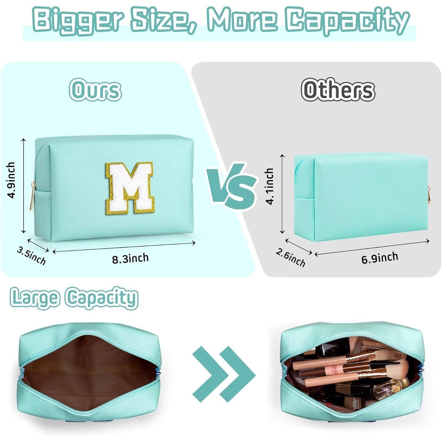 Personalized Chenille Letter PU Leather Travel Cosmetic Bag