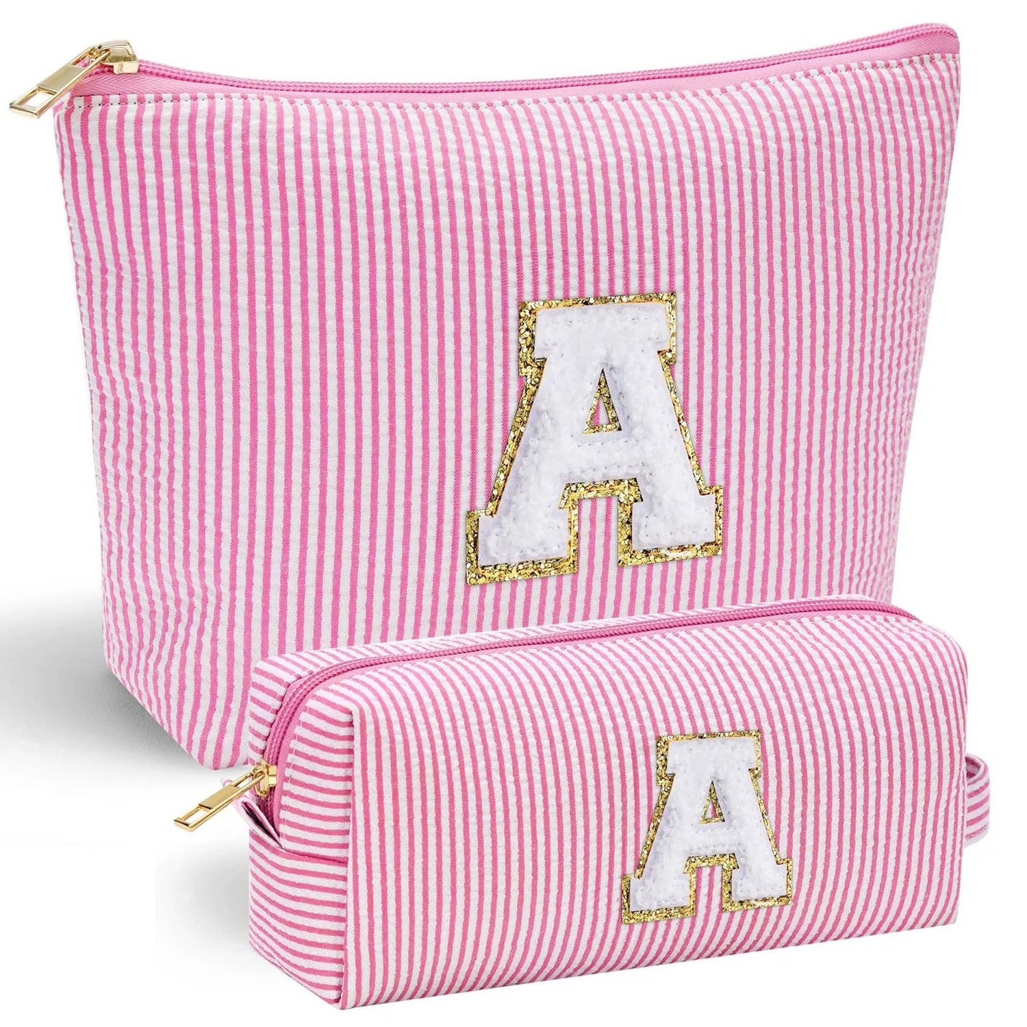 Personalized Chenille Letter Cosmetic Travel Toiletry Bag Set