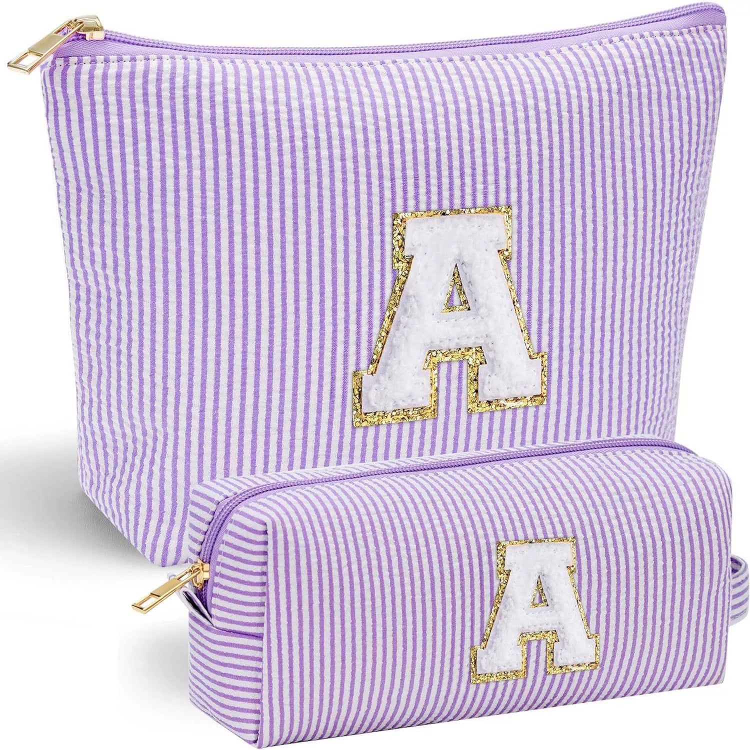 Personalized Chenille Letter Cosmetic Travel Toiletry Bag Set