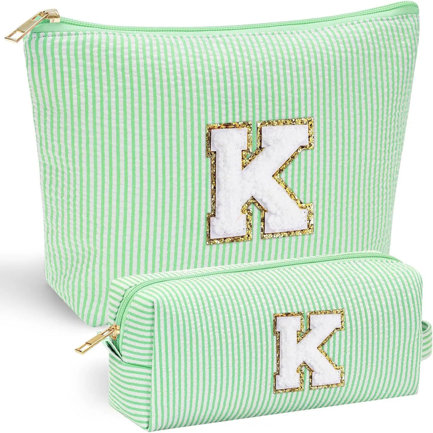 Personalized Chenille Letter Cosmetic Travel Toiletry Bag Set