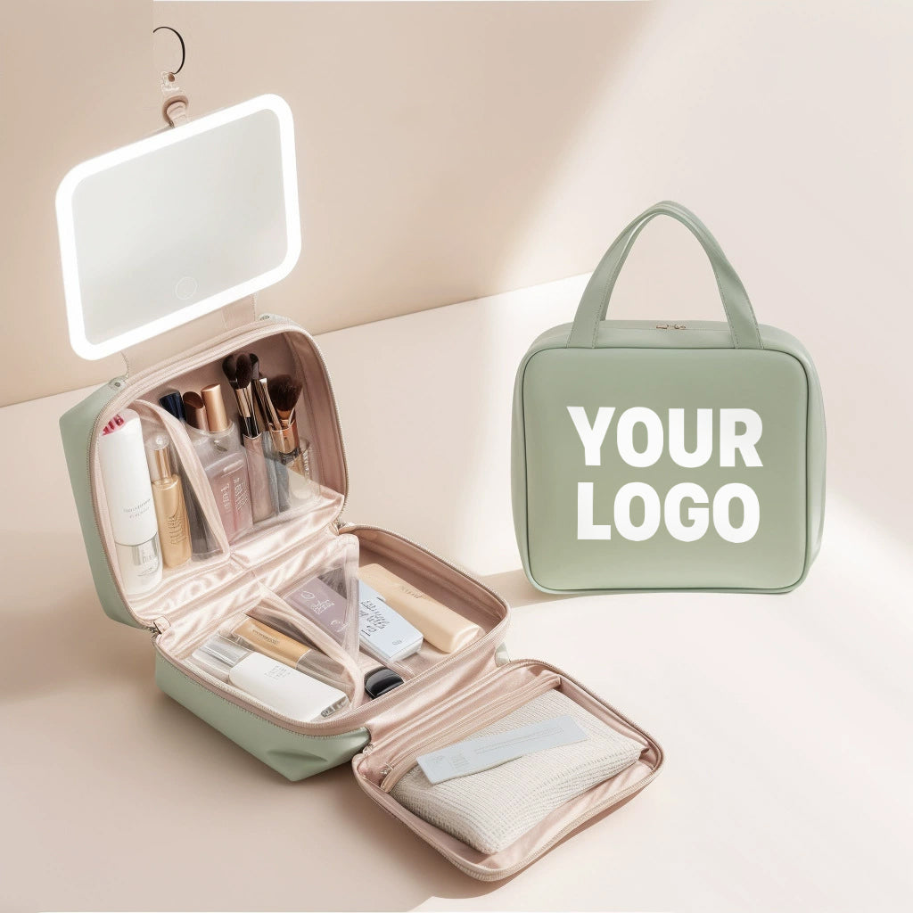 Portable Cosmetic Storage Box with LED Mirror – Large Capacity Waterproof PU Organizer