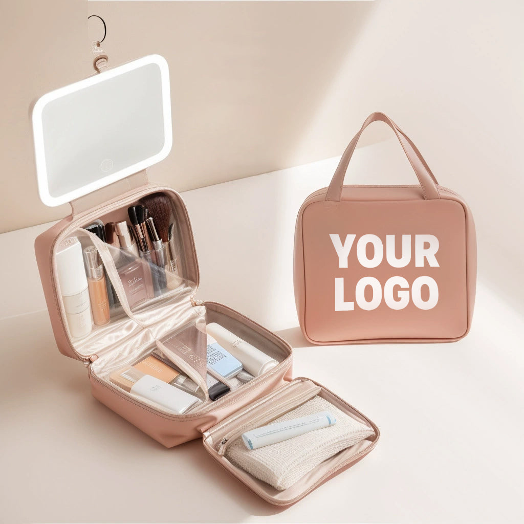 Portable Cosmetic Storage Box with LED Mirror – Large Capacity Waterproof PU Organizer