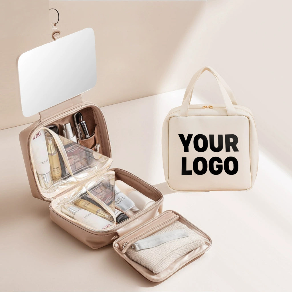 Portable Cosmetic Storage Box with LED Mirror – Large Capacity Waterproof PU Organizer