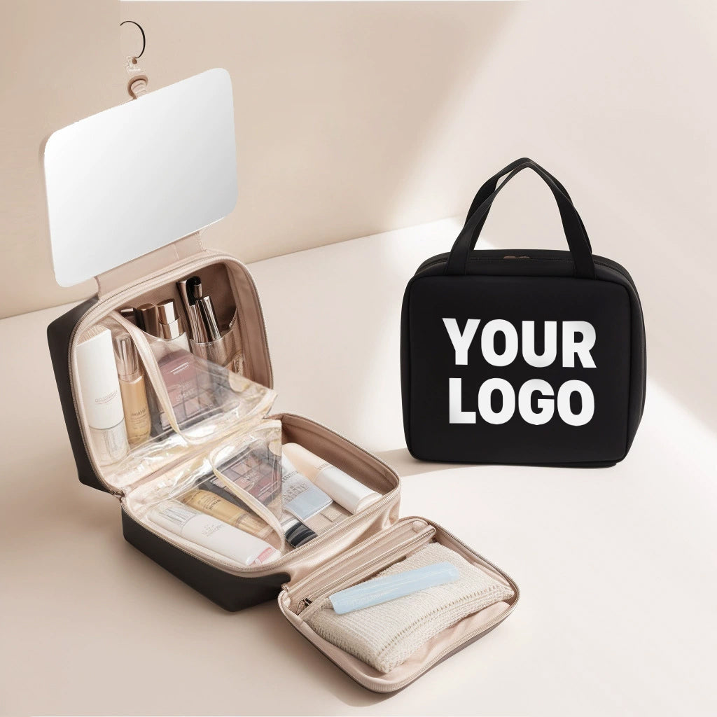 Portable Cosmetic Storage Box with LED Mirror – Large Capacity Waterproof PU Organizer