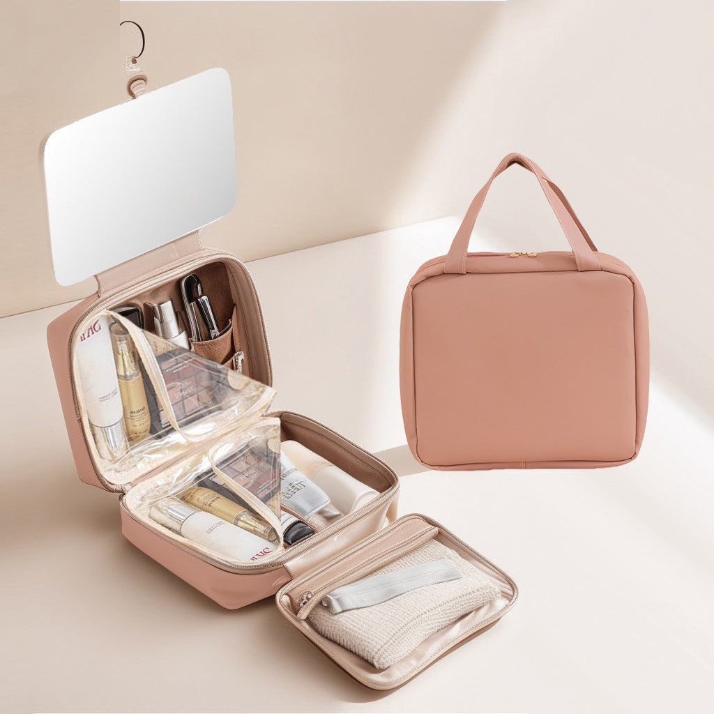 Portable Cosmetic Storage Box with LED Mirror – Large Capacity Waterproof PU Organizer