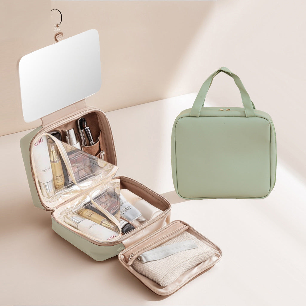 Portable Cosmetic Storage Box with LED Mirror – Large Capacity Waterproof PU Organizer