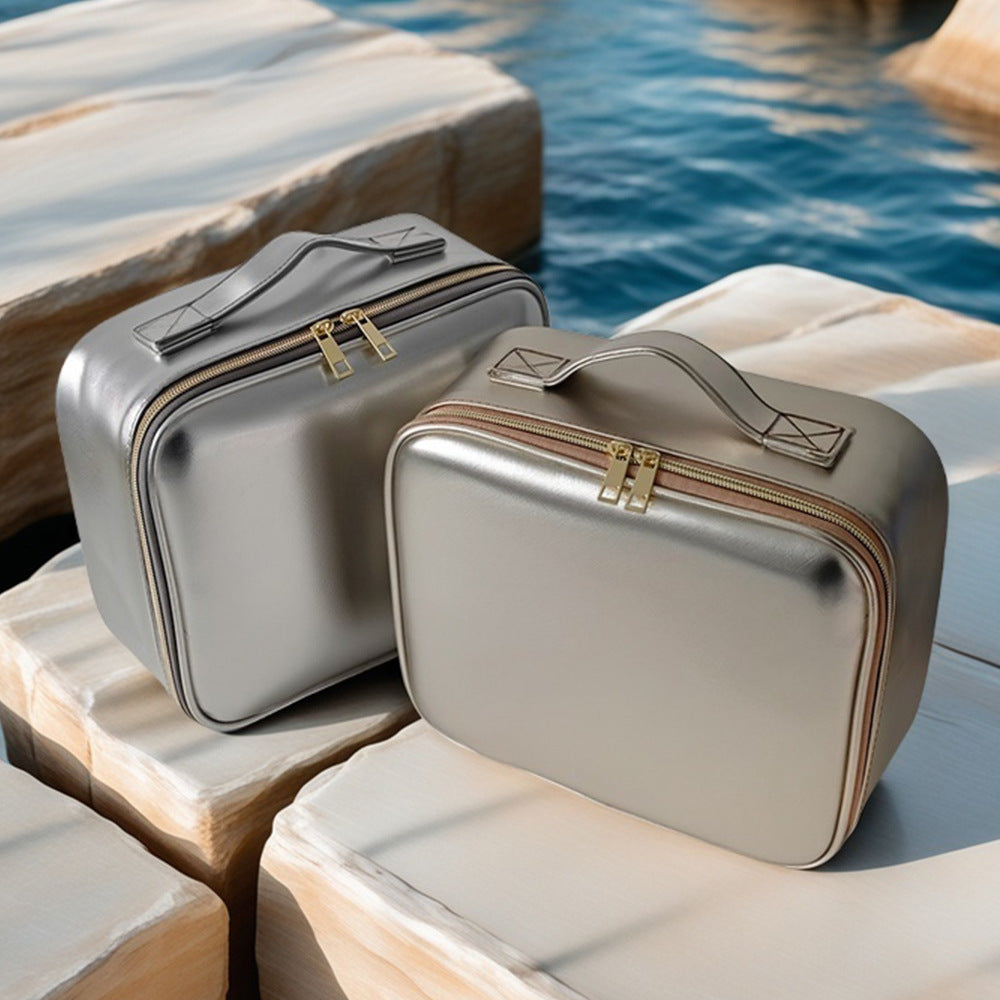 Cosmetic Storage Box with Full-Screen Mirror – Portable PU Makeup Organizer