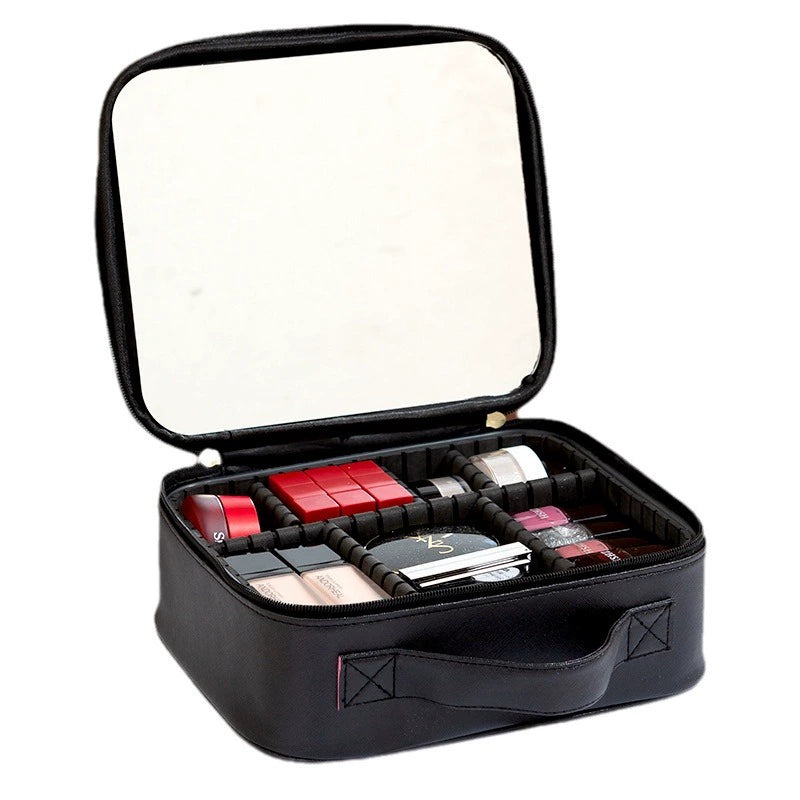 Cosmetic Storage Box with Full-Screen Mirror – Portable PU Makeup Organizer