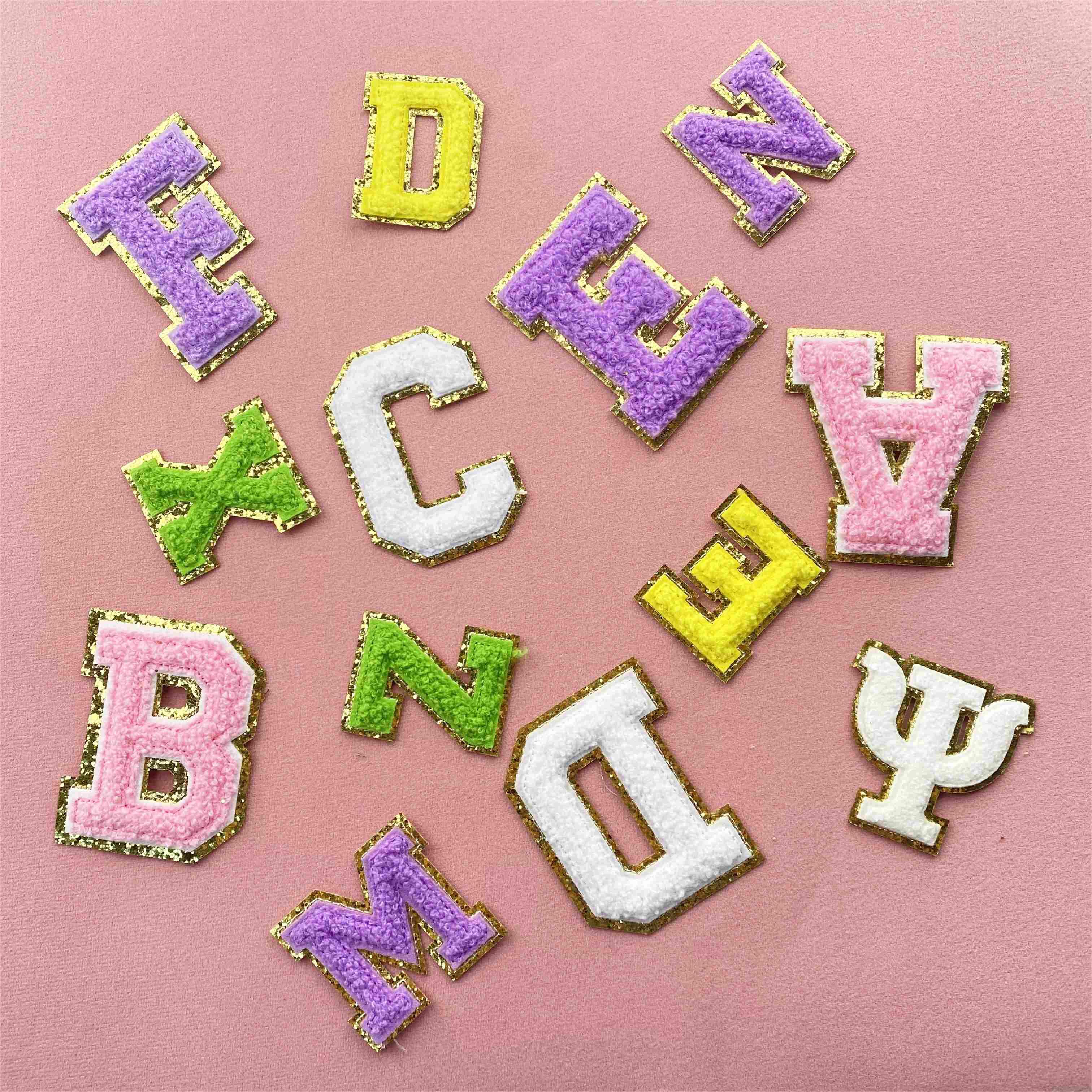 Custom A-Z Glitter Letter Heart Patch Iron On Chenille 26 English Letter Patches