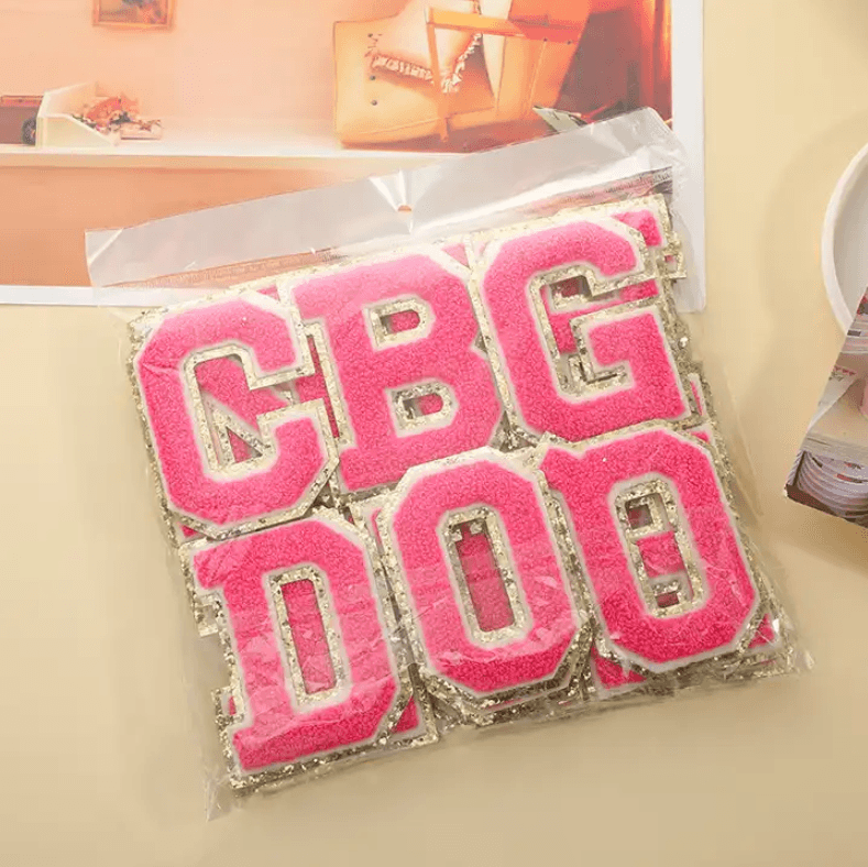 Custom A-Z Glitter Letter Heart Patch Iron On Chenille 26 English Letter Patches