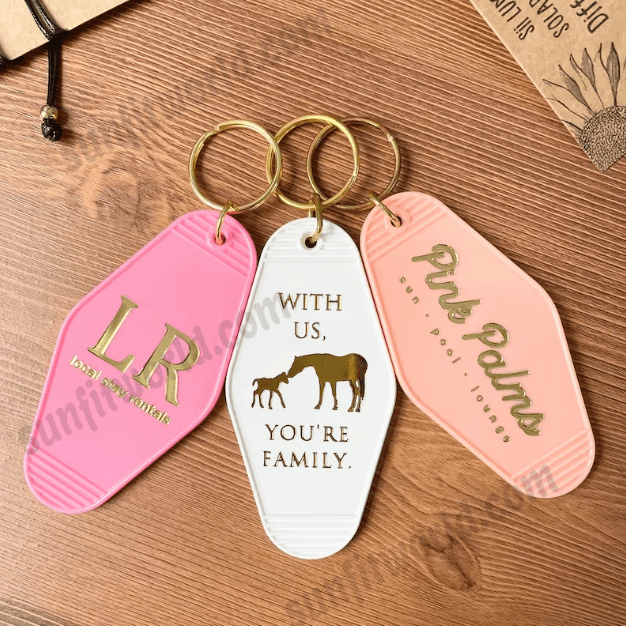 Custom Gold Foil Motel Keychains For Gifts Vintage Hotel Luggage Key Tags For Events