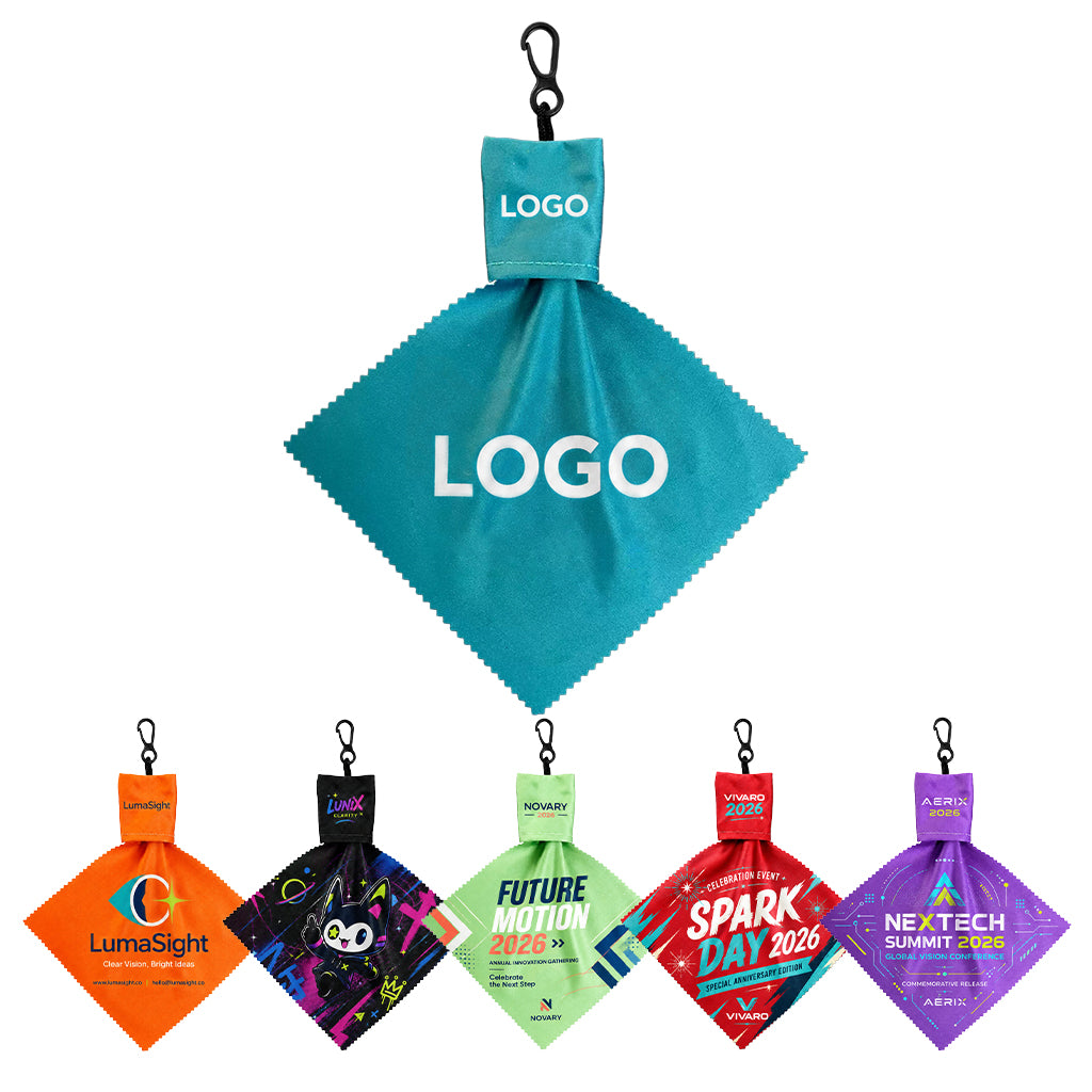 Custom Logo Microfiber Glasses Cleaning Cloth with Keychain Pouch