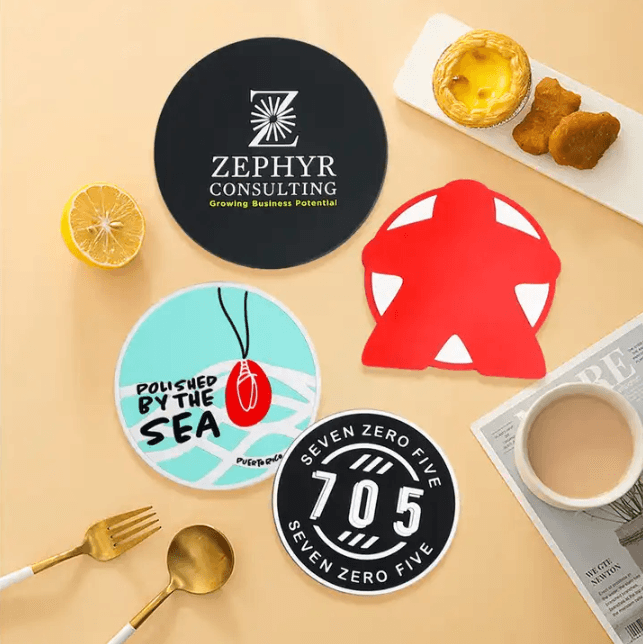 Custom Shape Rubber Coasters – Soft PVC Drink Coasters with Personalized Logo Design