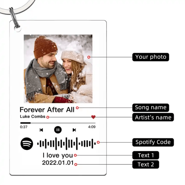 Custom Music Acrylic Photo Keychain | KeyTags Wedding Gift Idea