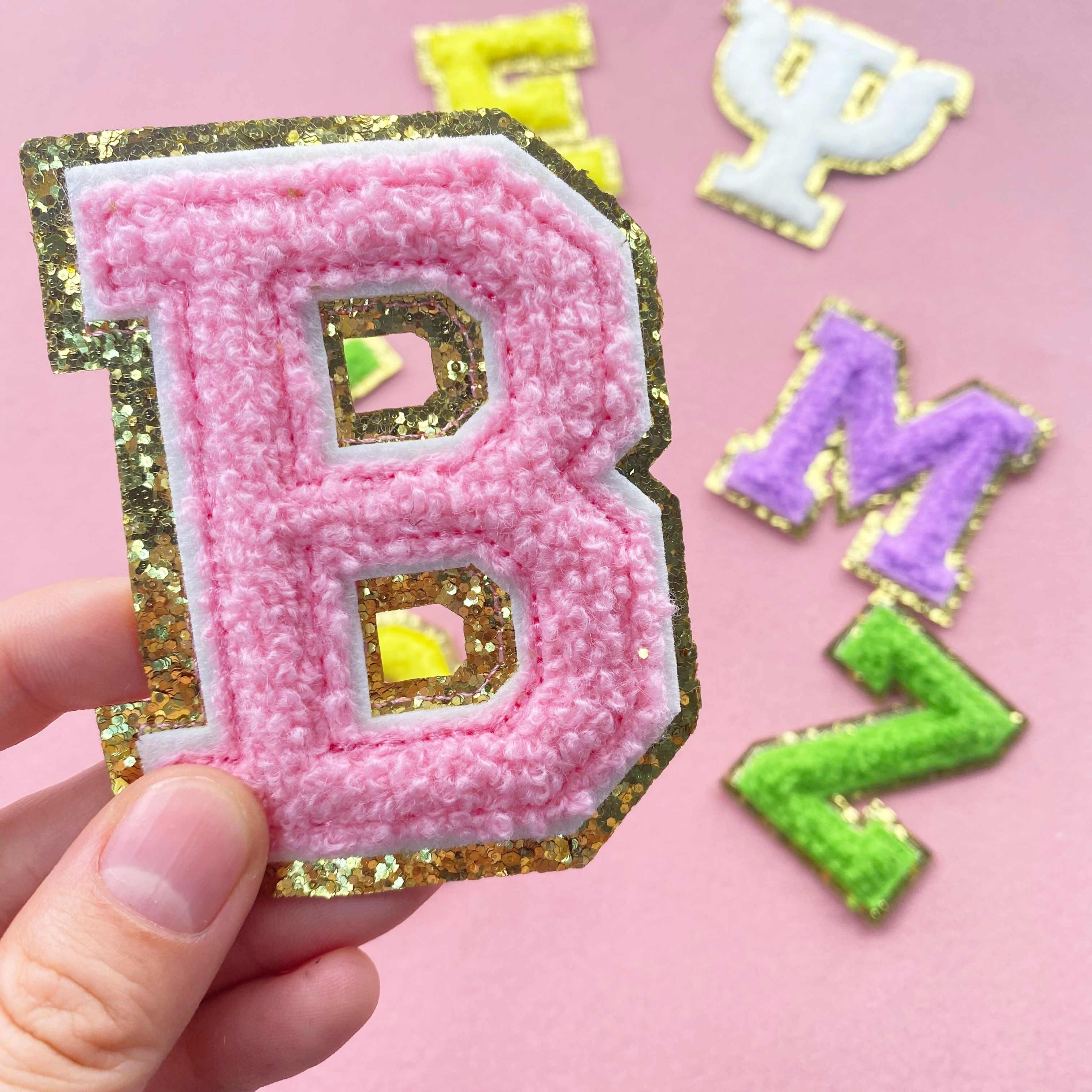 Custom A-Z Glitter Letter Heart Patch Iron On Chenille 26 English Letter Patches