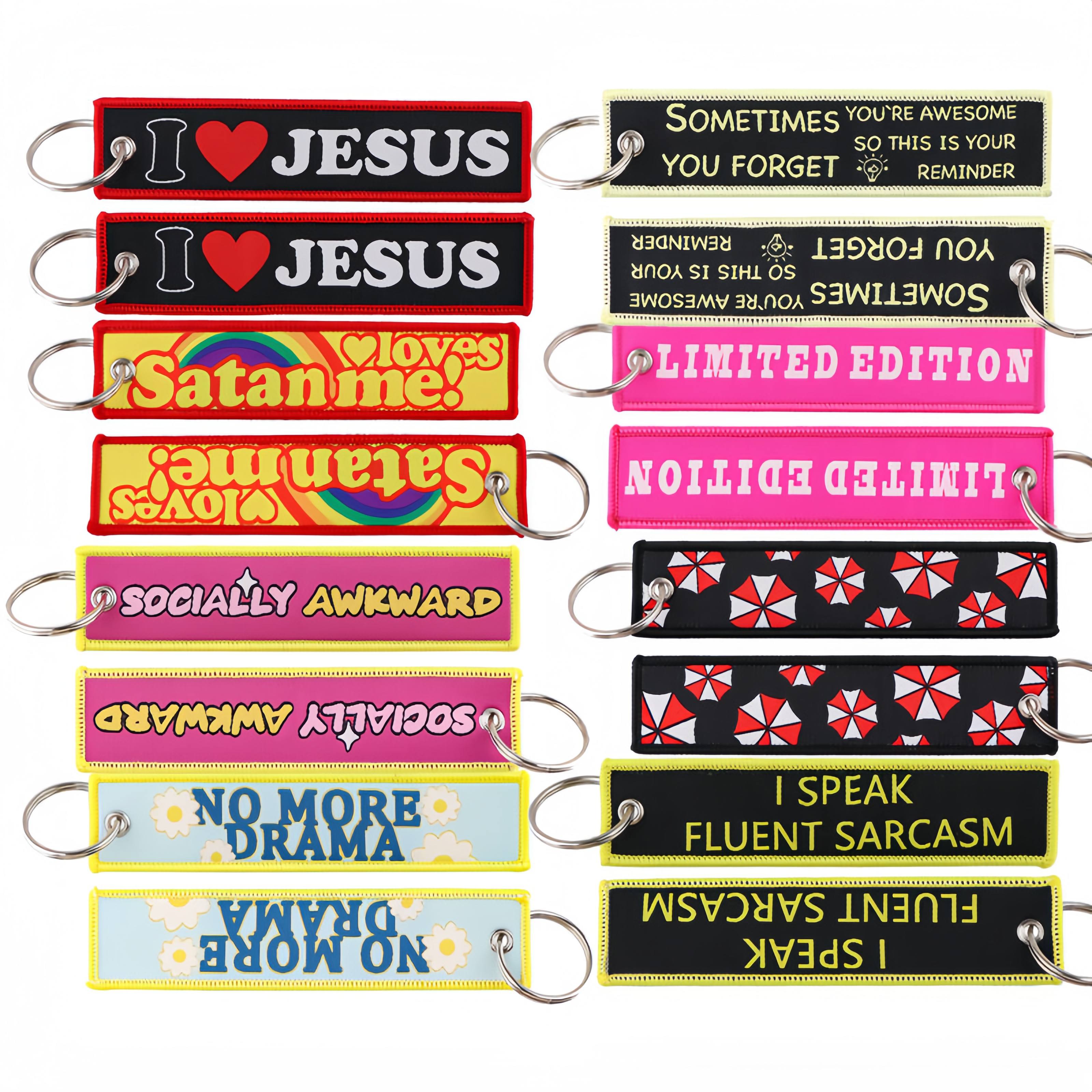 Custom Woven Embroidered Keychain Key Tags Logo Personalized Gift