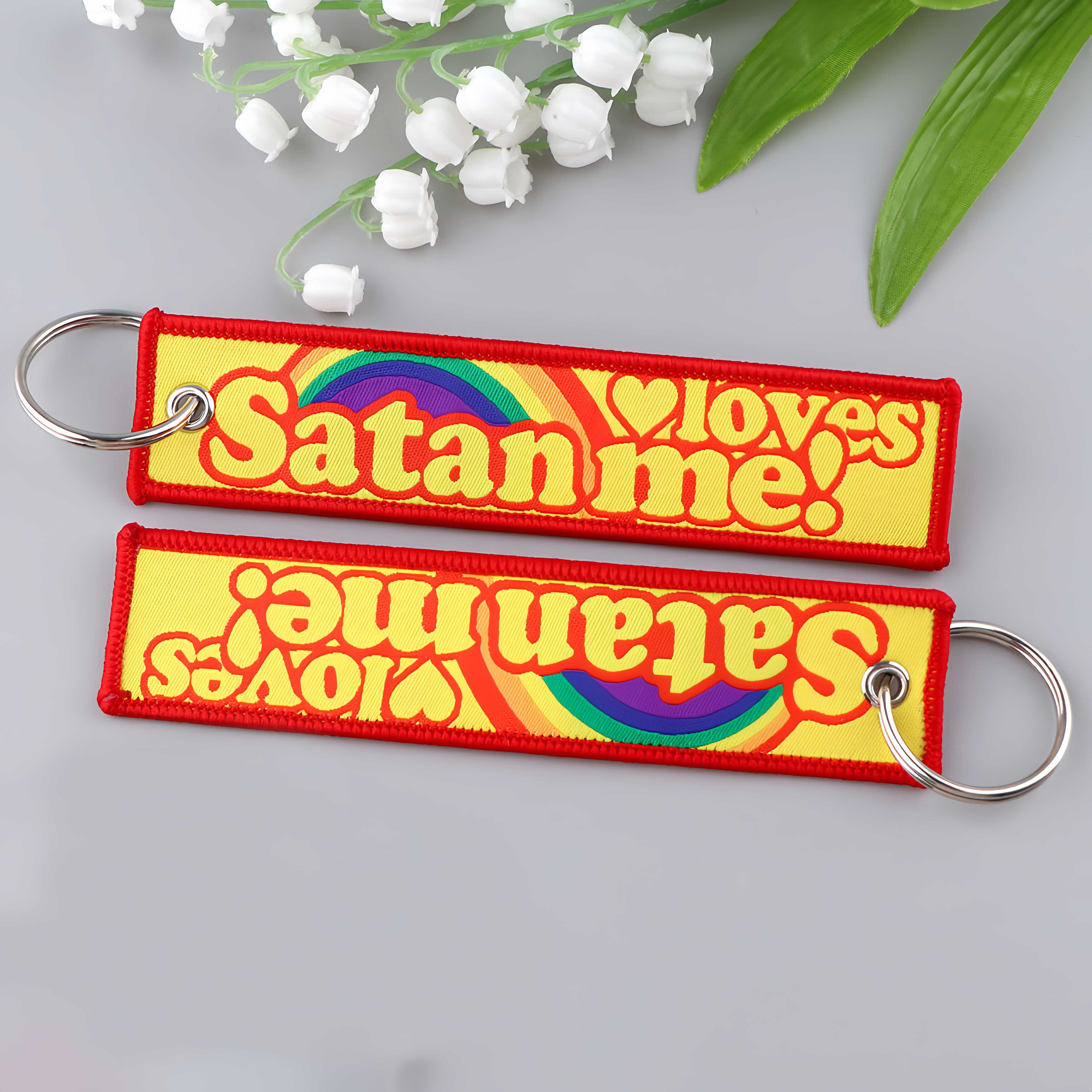 Custom Woven Embroidered Keychain Key Tags Logo Personalized Gift