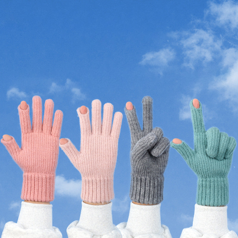 Winter Thicken Leak Fingers Gloves Custom Logo Knitted Warm Touch Screen Gloves For Playing Phone