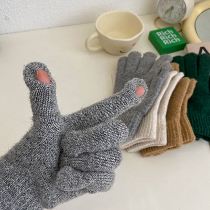 Winter Thicken Leak Fingers Gloves Custom Logo Knitted Warm Touch Screen Gloves For Playing Phone