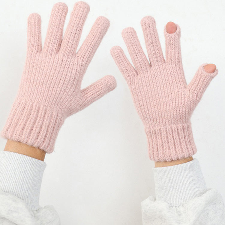 Winter Thicken Leak Fingers Gloves Custom Logo Knitted Warm Touch Screen Gloves For Playing Phone