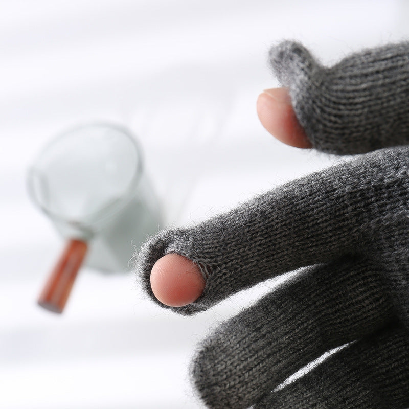 Winter Thicken Leak Fingers Gloves Custom Logo Knitted Warm Touch Screen Gloves For Playing Phone
