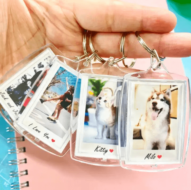 Cutsom Photo Acrylic Keychains Promotion, 2024 New Trend Keyring Weeding Gift Idea Promo