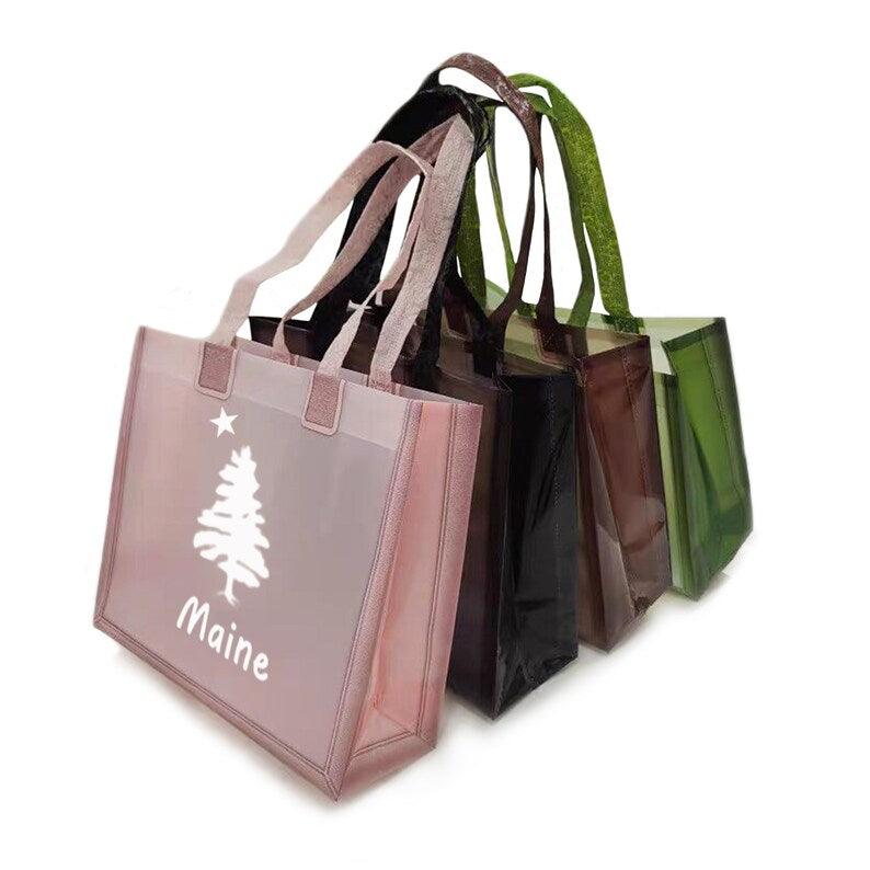 100pcs Personalized Transparent Frosted Tote Bag Custom Logo Gift Tote Bag Plastic Beach Tote Bag