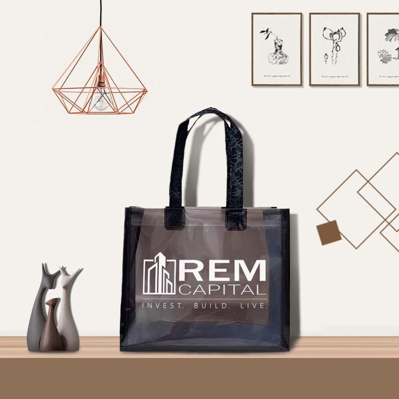 100pcs Personalized Transparent Frosted Tote Bag Custom Logo Gift Tote Bag Plastic Beach Tote Bag