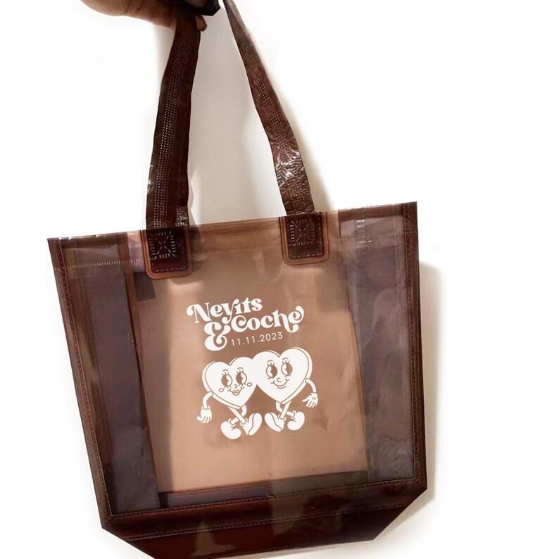 100pcs Personalized Transparent Frosted Tote Bag Custom Logo Gift Tote Bag Plastic Beach Tote Bag