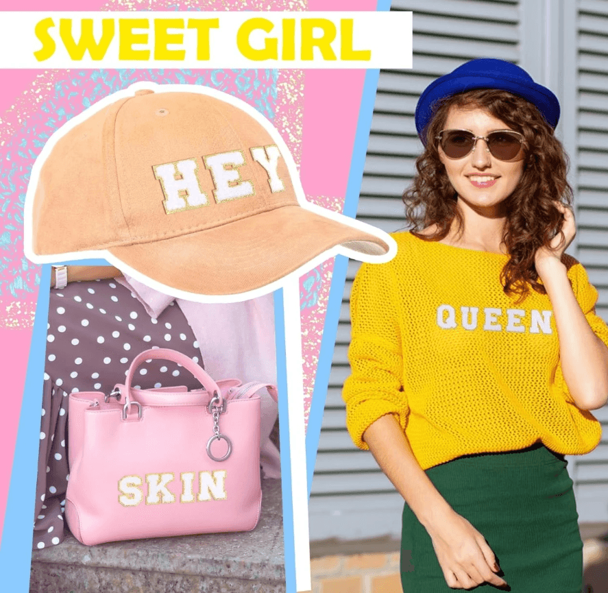 Custom A-Z Glitter Letter Heart Patch Iron On Chenille 26 English Letter Patches