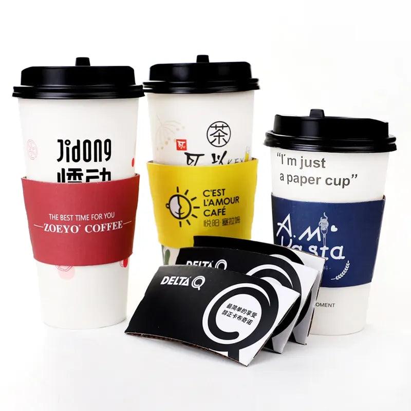 500pcs Custom Logo Printed White Paper Coffee Cup Sleeves for Hot Drinks