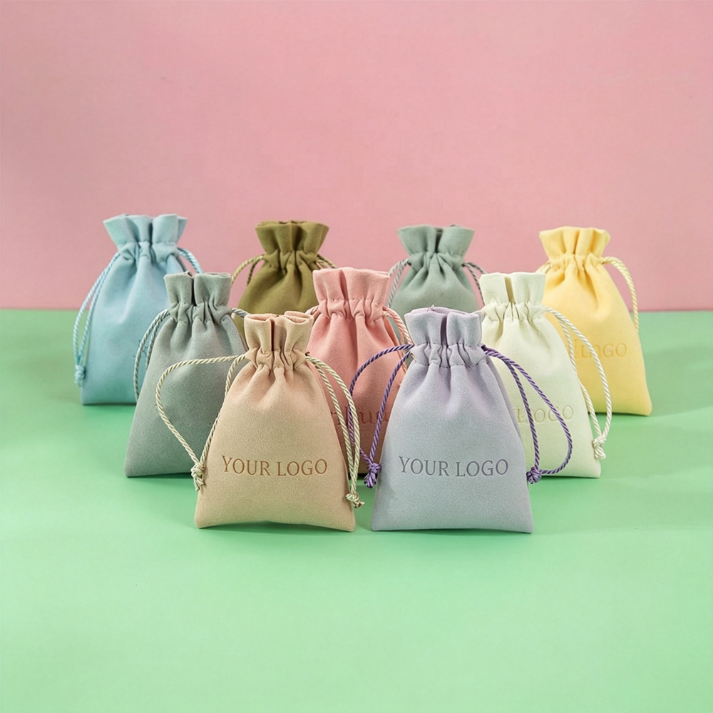 Custom Logo Velvet Jewelry Packaging Pouches Drawstring Bags