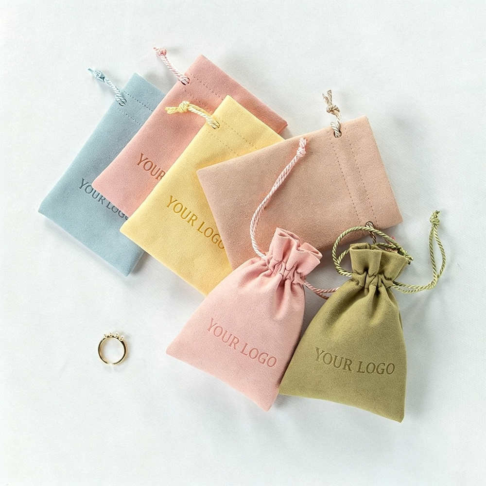 Custom Logo Velvet Jewelry Packaging Pouches Drawstring Bags