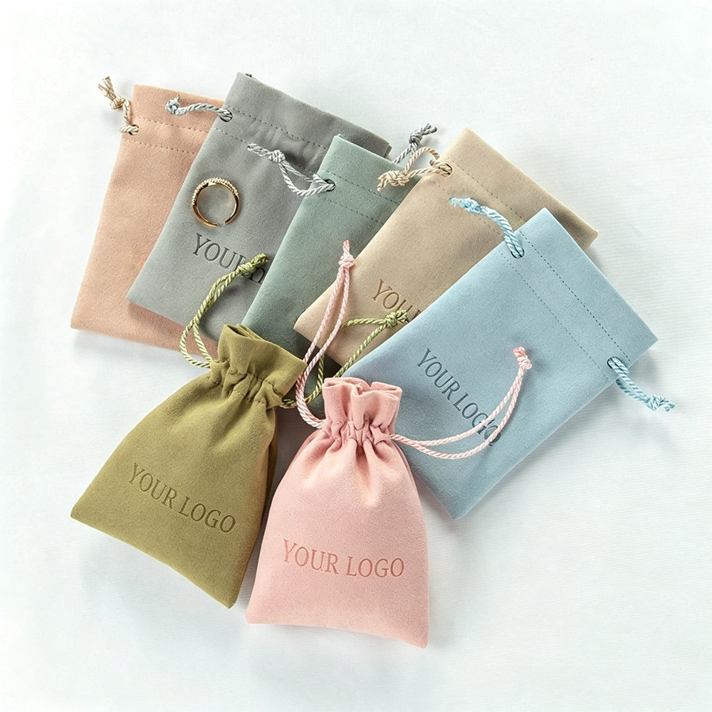 Custom Logo Velvet Jewelry Packaging Pouches Drawstring Bags