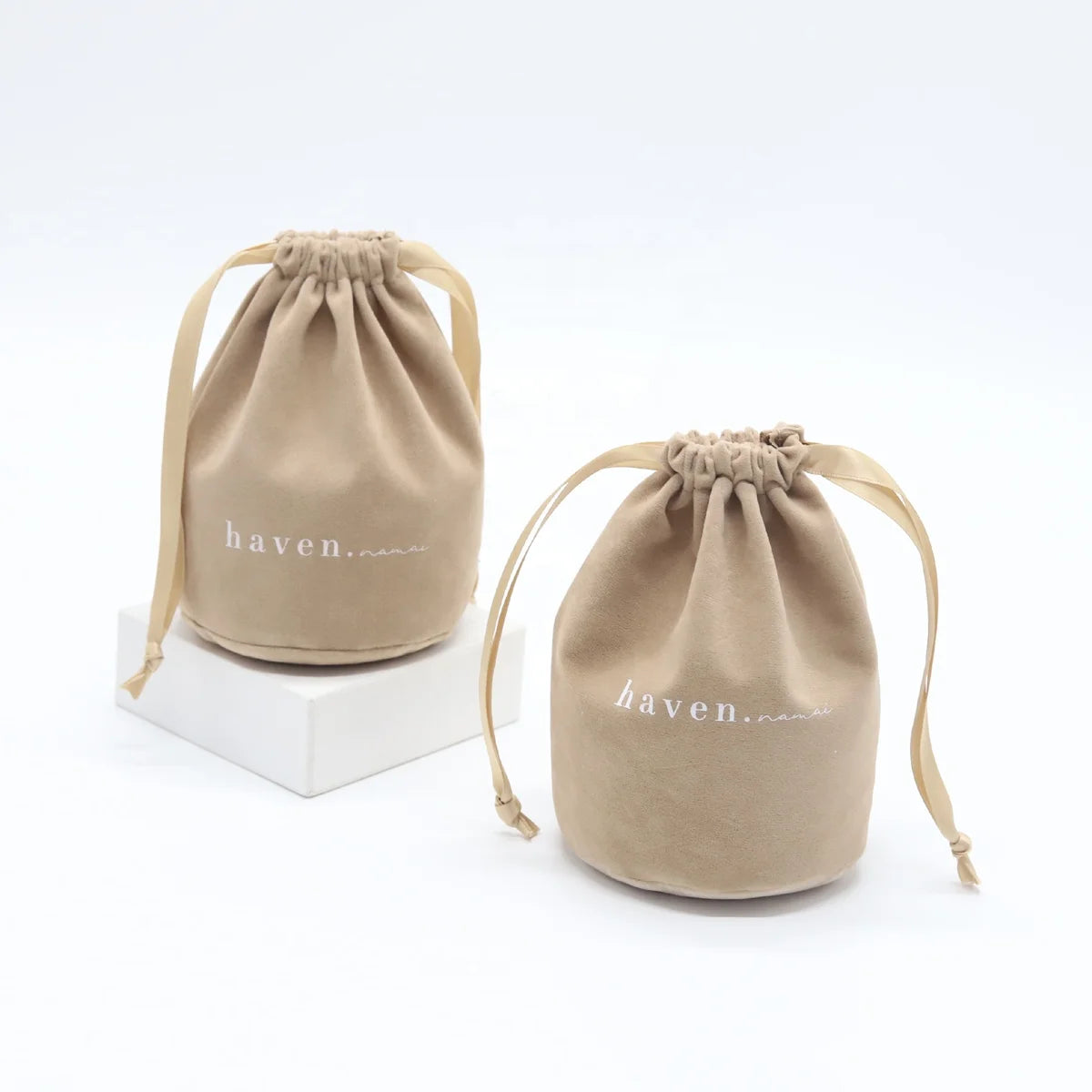 Custom Velvet Round Bottom Drawstring Bags | Logo Printed Gift Pouches