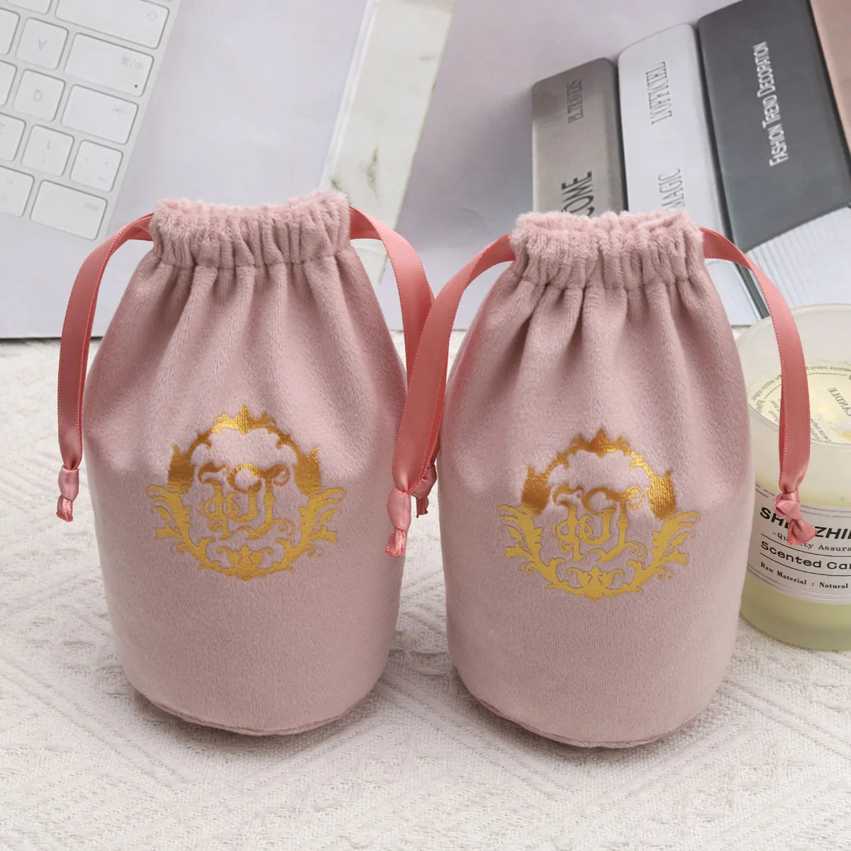 Custom Velvet Round Bottom Drawstring Bags | Logo Printed Gift Pouches