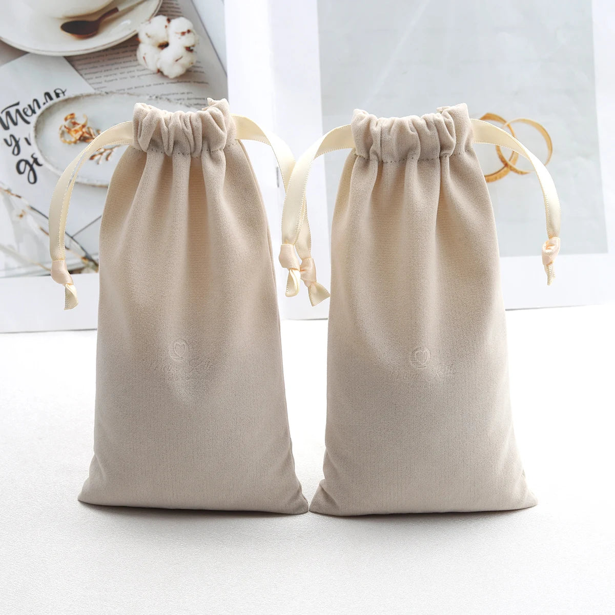 Custom Logo Velvet Drawstring Bags for Cosmetic Brush or Glasses