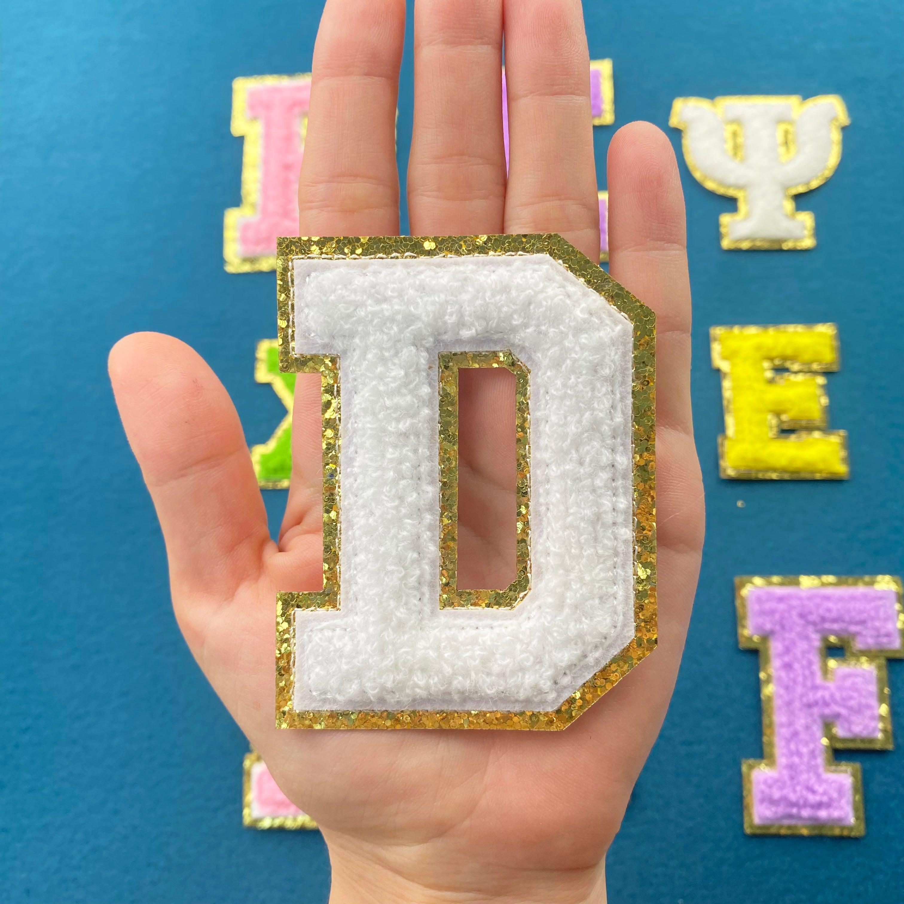 Custom A-Z Glitter Letter Heart Patch Iron On Chenille 26 English Letter Patches