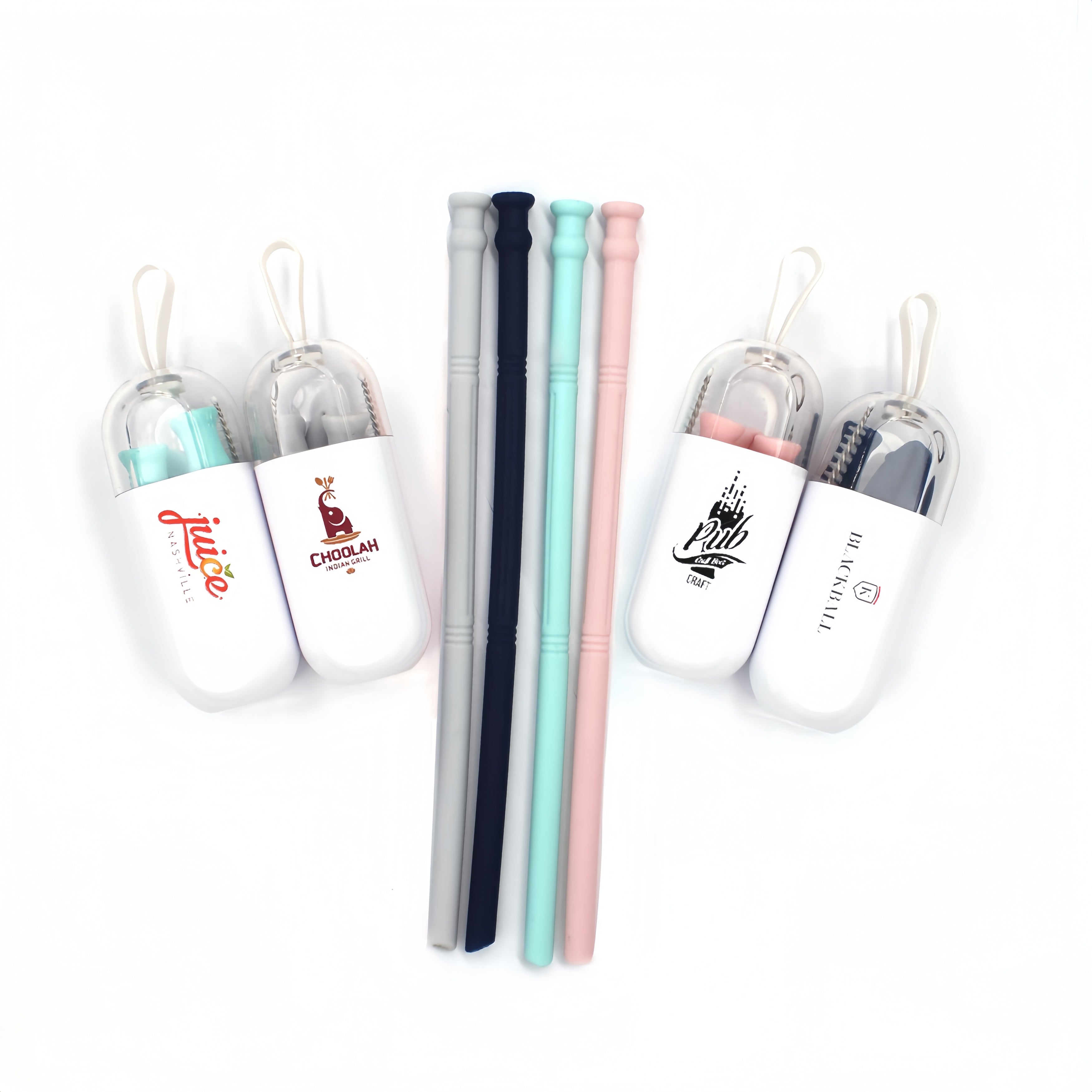 Wholesale Reusable Drinking Straws Silicone Folding Straws with Cases and Brush